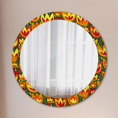 Round decorative wall mirror Retro tulips