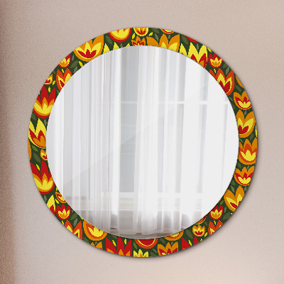 Round decorative wall mirror Retro tulips