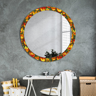 Round decorative wall mirror Retro tulips