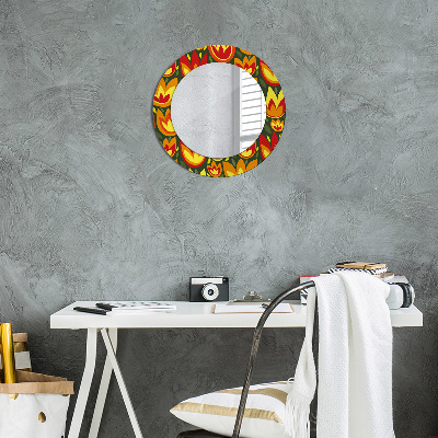 Round decorative wall mirror Retro tulips