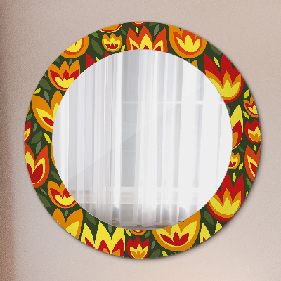 Round decorative wall mirror Retro tulips