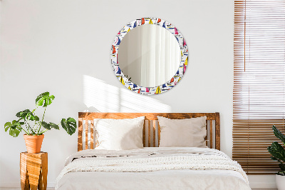 Round mirror decor Boat on the lake