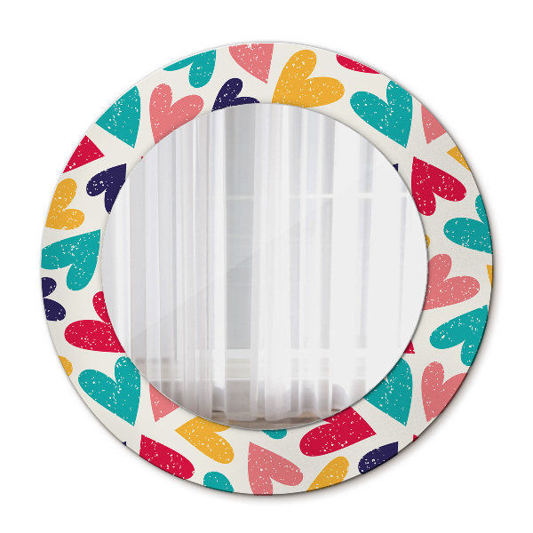 Round mirror decor Colorful hearts