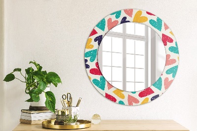 Round mirror decor Colorful hearts