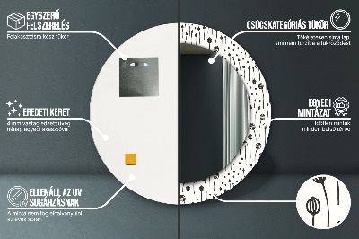 Round mirror printed frame Floral drawing