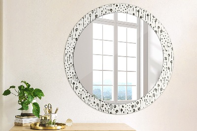 Round mirror printed frame Floral drawing