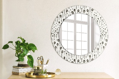 Round mirror printed frame Floral drawing