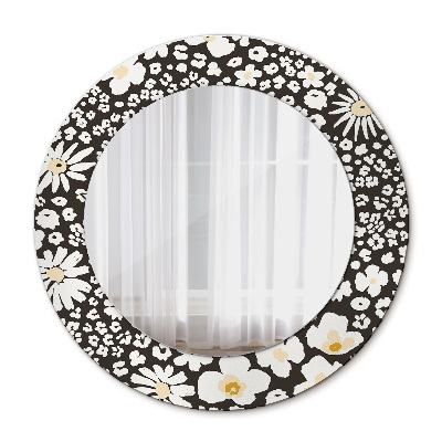 Round mirror printed frame Ivory daisies