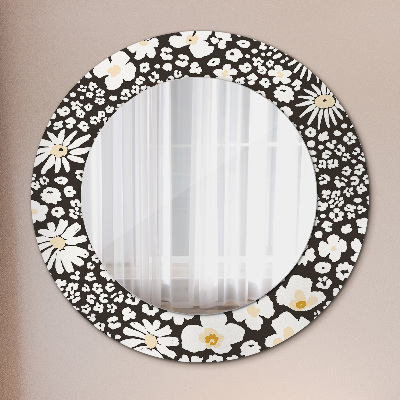 Round mirror printed frame Ivory daisies