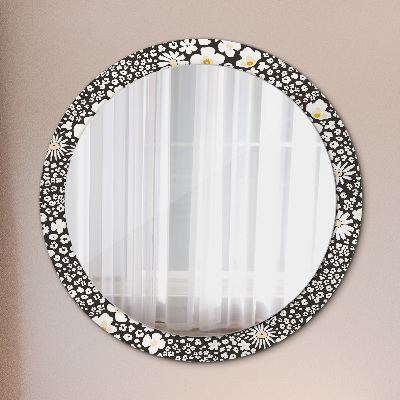 Round mirror printed frame Ivory daisies