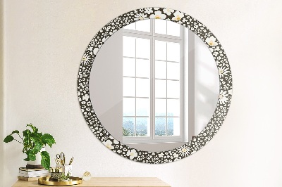 Round mirror printed frame Ivory daisies