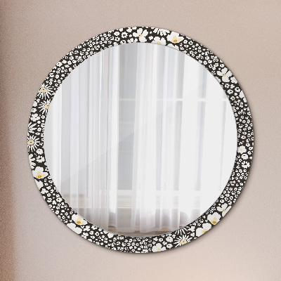 Round mirror printed frame Ivory daisies