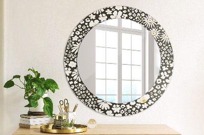 Round mirror printed frame Ivory daisies