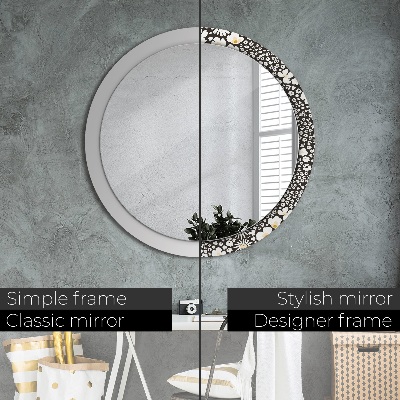 Round mirror printed frame Ivory daisies