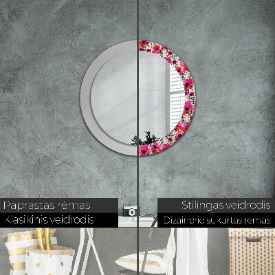 Round decorative wall mirror Rosy poppies