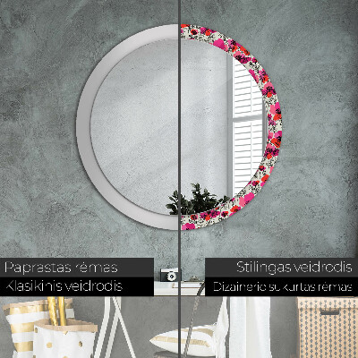 Round decorative wall mirror Rosy poppies