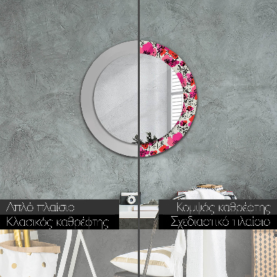 Round decorative wall mirror Rosy poppies