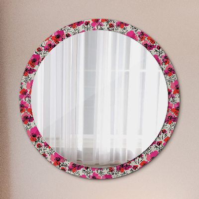 Round decorative wall mirror Rosy poppies