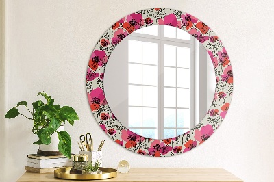 Round decorative wall mirror Rosy poppies