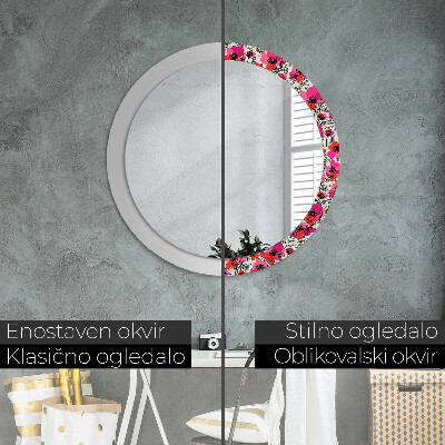 Round decorative wall mirror Rosy poppies