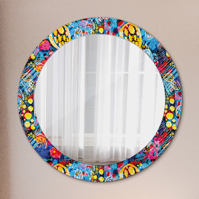 Round decorative wall mirror Colorful doodles