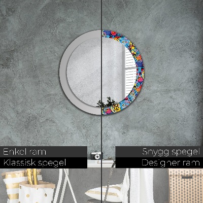 Round decorative wall mirror Colorful doodles