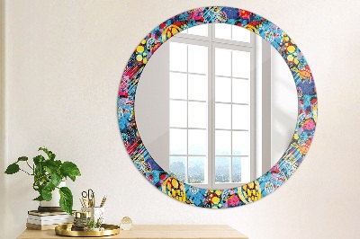 Round decorative wall mirror Colorful doodles