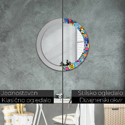 Round decorative wall mirror Colorful doodles