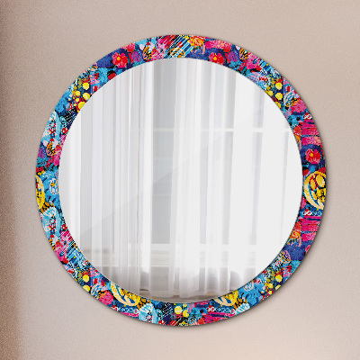 Round decorative wall mirror Colorful doodles