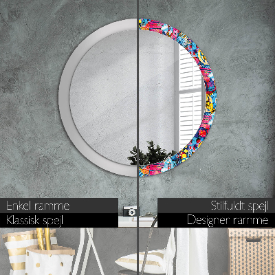 Round decorative wall mirror Colorful doodles