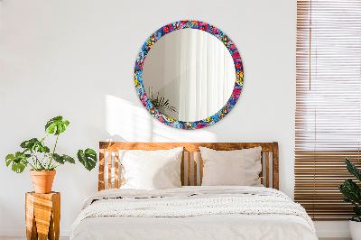 Round decorative wall mirror Colorful doodles