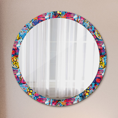 Round decorative wall mirror Colorful doodles