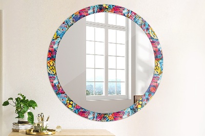 Round decorative wall mirror Colorful doodles