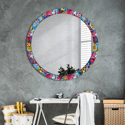 Round decorative wall mirror Colorful doodles