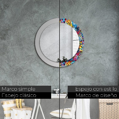 Round decorative wall mirror Colorful doodles