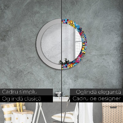 Round decorative wall mirror Colorful doodles