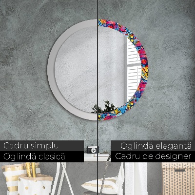 Round decorative wall mirror Colorful doodles