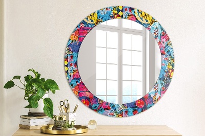 Round decorative wall mirror Colorful doodles