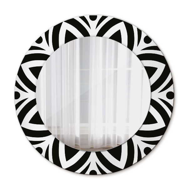 Round decorative wall mirror Black geometric ornament