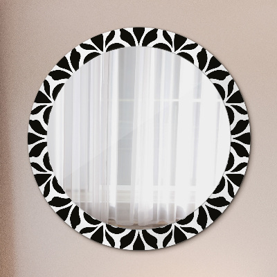 Round decorative wall mirror Black geometric ornament