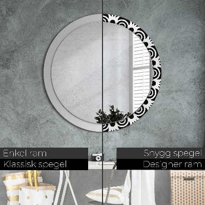 Round decorative wall mirror Black geometric ornament