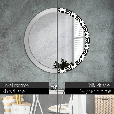 Round decorative wall mirror Black geometric ornament