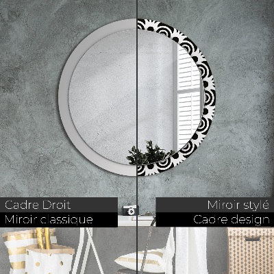 Round decorative wall mirror Black geometric ornament