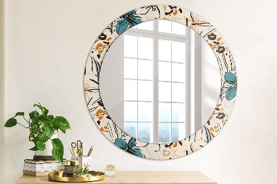 Round decorative wall mirror Flowers with jungle pattern