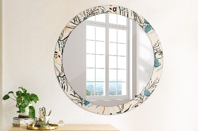 Round decorative wall mirror Flowers with jungle pattern