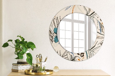 Round decorative wall mirror Flowers with jungle pattern