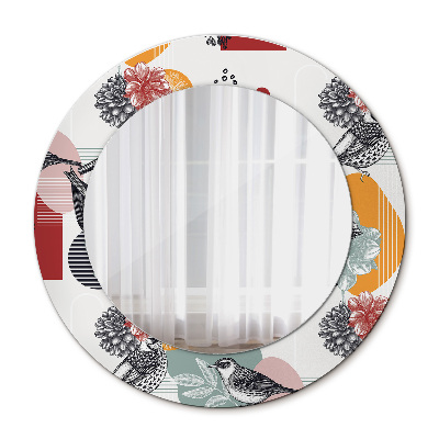 Round decorative wall mirror Abstraction with birds