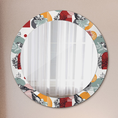 Round decorative wall mirror Abstraction with birds