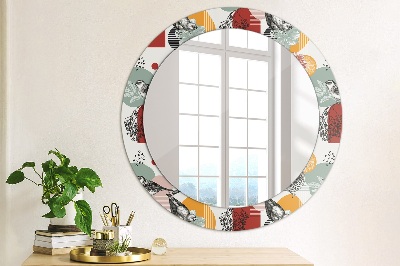 Round decorative wall mirror Abstraction with birds