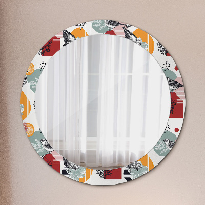 Round decorative wall mirror Abstraction with birds